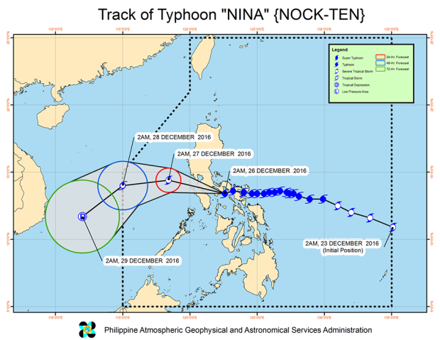 Forecast track of Typhoon Nina (Nock-Ten). IMAGE FROM PAGASA FACEBOOK