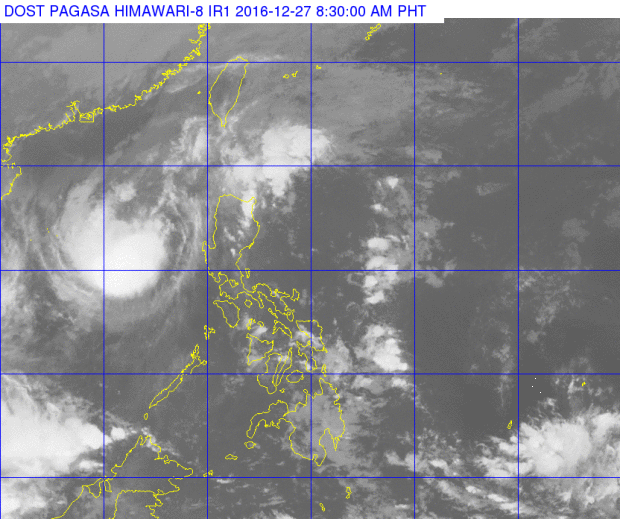 This satellite image from Pagasa shows the location of Typhoon Nina (Nock-Ten) as of 8:30 a.m. Tuesday. 