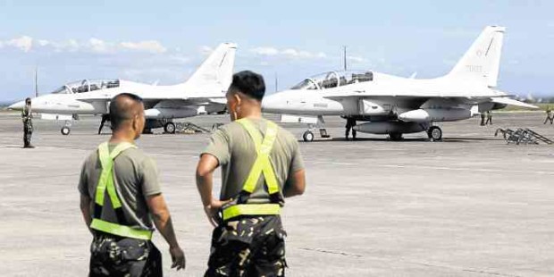The Philippine Air Force’s newly acquired FA-50 jets are taking part in operations against Islamic State-affiliated terror groups in the mountains of Lanao del Sur province. —NIÑO JESUS ORBETA