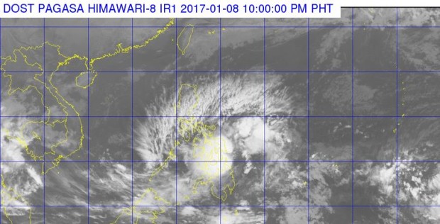 Tropical Depression Auring at 10 p.m., Jan. 8, 2017, Sunday. (PHOTO FROM THE PAGASA WEBSITE)