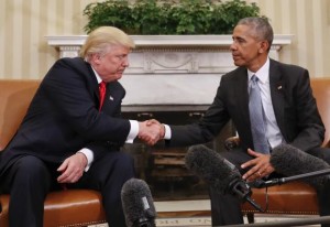 Donald Trump - Barack Obama - shaking hands in White House - 10 Nov 2016
