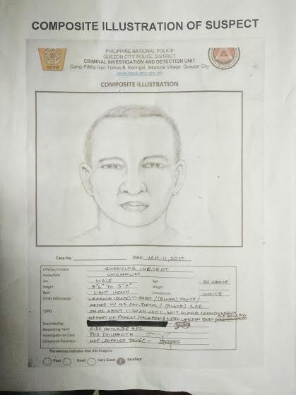 Police sketch of the gunman who killed Quezon City assistant prosecutor Johanne Noel Mingoa on Jan. 11, 2017. (Photo courtesy of the Quezon City Police District)
