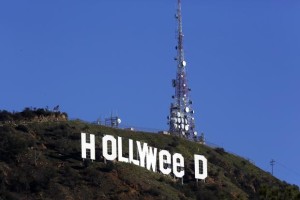 Hollywood sign vandalized to read Hollyweed - New Year's Day 2017