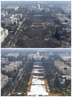 People at Obama and Trump inaugurations - composite photos