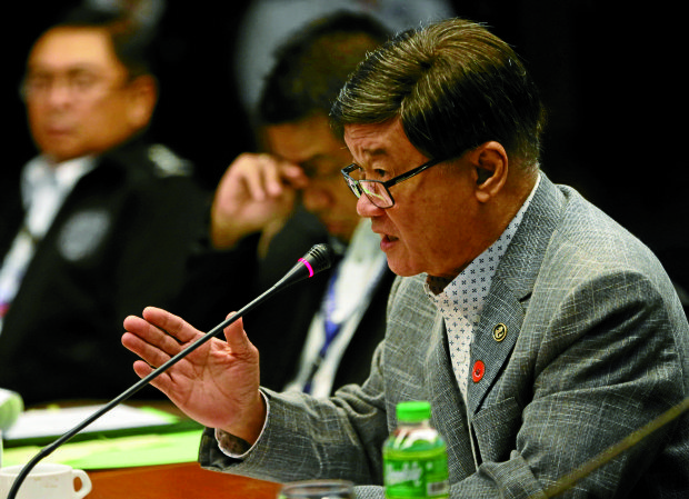 JANUARY 23, 2017 Department of Justice Secretary Vitaliano Aguirre II answers questions to Senator Gordon during the committee hearing on accountability of Public Officers and investigations (blue Ribbon) on the Jack Lam over BID alleged bribery scandal at the Senate. EDWIN BACASMAS