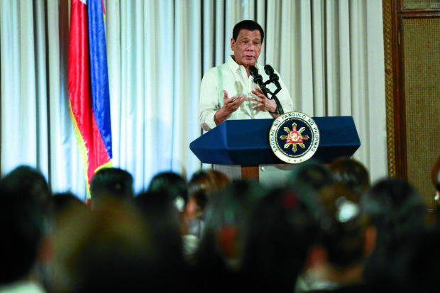 President Rodrigo Roa Duterte, in his speech during the oath-taking ceremony of newly-promoted Philippine National Police officials at the Rizal Hall of Malacañan Palace on January 19, 2017, laments over how illegal drugs has destroyed the lives of millions of Filipinos from the private and public sector. TOTO LOZANO/Presidential Photo