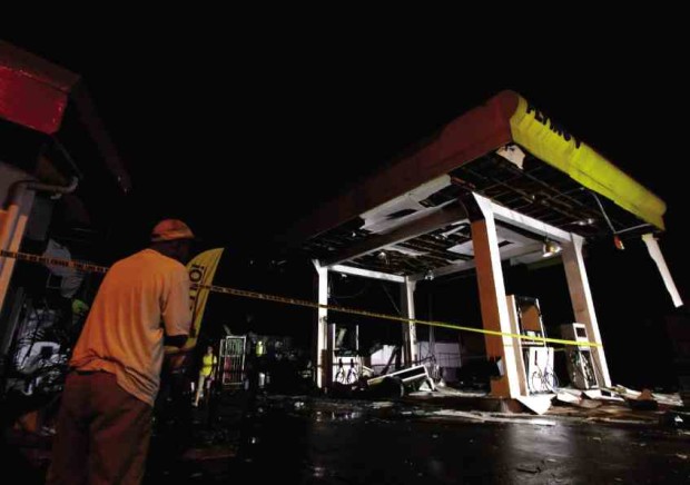 One of the two gas stations destroyed by a fire early Wednesday morning on Sandoval Avenue in Barangay San Miguel, Pasig. —RICHARD A. REYES