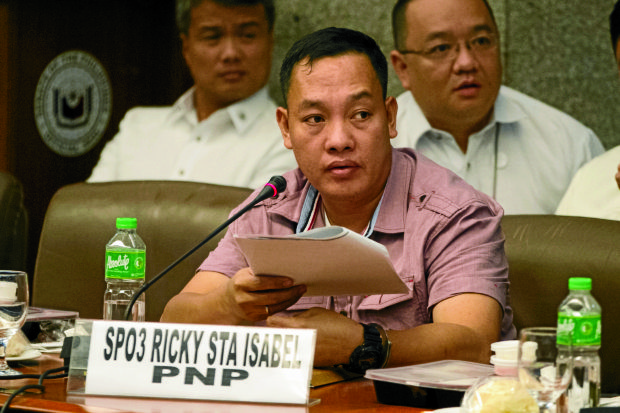                                                                           SPO3 RIcky Sta Isabel during the Senate Hearing on the murder of Korean National Jee Ick Joo.  ALEXIS CORPUZ/               INQUIRER PHOTO 
