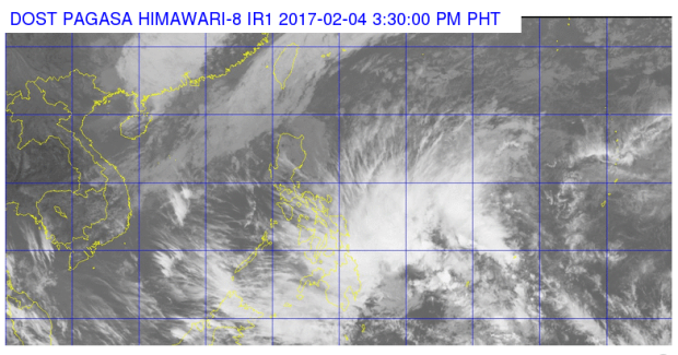 This satellite image from Pagasa shows the location of tropical depression Bising as of 3:30 p.m.