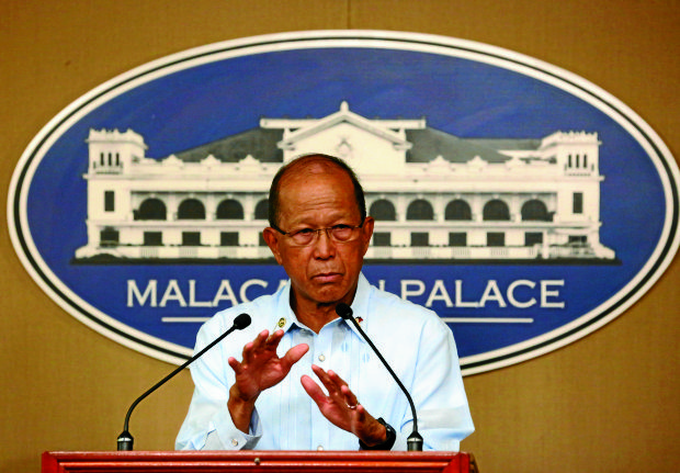Defense Secretary Delfin Lorenzana answers questions during a press briefing held in Malacanang on ceasefire between the government and the CPP,NDF,NPA. INQUIRER PHOTO/JOAN BONDOC