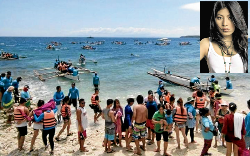 Villagers and visitors check out what the fuss is about after seeing an unusually big number of policemen in Oslob’s coastal area. The policemen turned out to be in the area to secure Thai Princess Sirivannavari Nariratana (inset) who went for a swim with whale sharks. —PHOTO FROM OSLOB POLICE AND PINTEREST