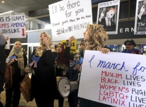 Protesters vs Trump travel ban - LA airport - 4 Feb 2017