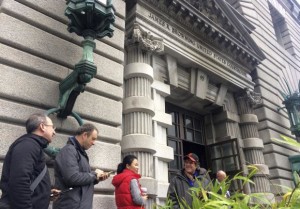 Reporters wait outside the 9th US Circuit Court of Appeals - 9 Feb 2017