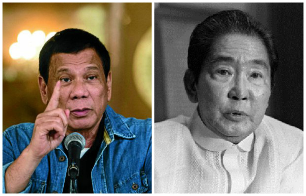 President Rodrigo Duterte (L) and former president Ferdinand Marcos. AFP FILE PHOTOS
