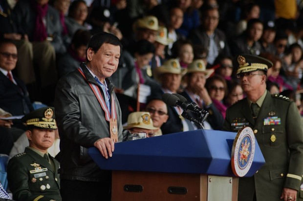 President Duterte addressed alumni members of the Philippine Military Academy during his first official visit at the premiere military school during its 2017 alumni homecoming on Saturday (Feb. 18).Photo by EV ESPIRITU
