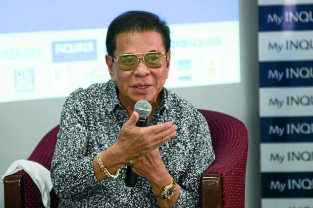                  Former Governor Luis "Chavit" Singson and Mr Universe at the PDI Office for the Meet the Inquirer Forum.                                     INQUIRER PHOTO/ ALEXIS CORPUZ