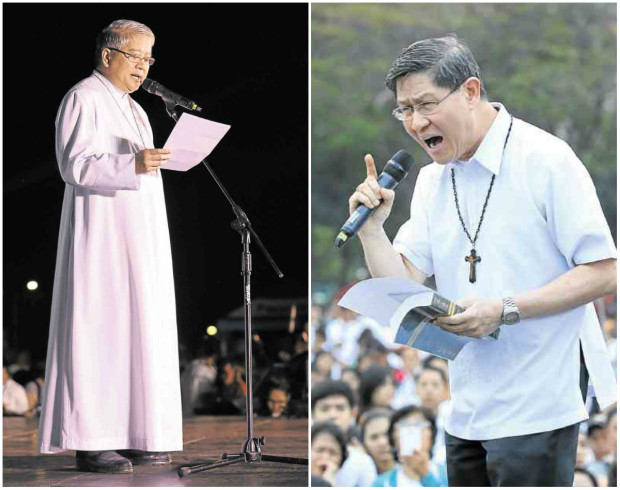 Archbishop Soc Villegas and Luis Antonio Cardinal Tagle speak during the Walk for Life rally at Quirino Grandstand. —NIÑO JESUS ORBETA
