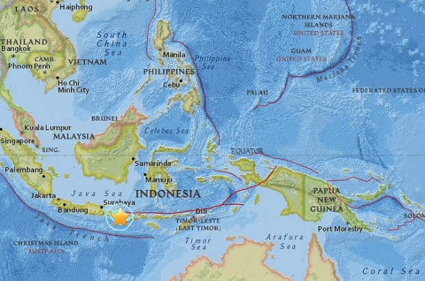 This map from the United States Geological Society website shows the epicenter of the 5.5-magnitude earthquake that hit the island of Bali in Indonesia on Wednesday, March 22, 2017. IMAGE FROM USGS WEBSITE