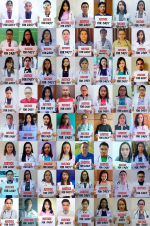 Classmates of slain rural doctor, Dreyfuss Perlas, at the West Visayas State University College of Medicine, post their photographs with signs calling for justice for their colleague, in social media. (Photo from the group's Facebook page)