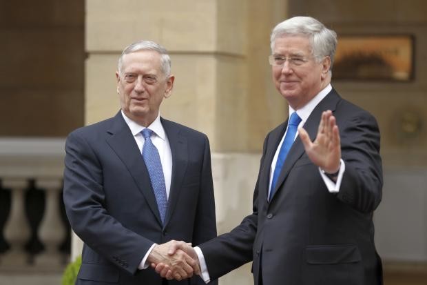 James Mattis with Michael Fallon - news conference - Lancaster House in London -31 March 2017