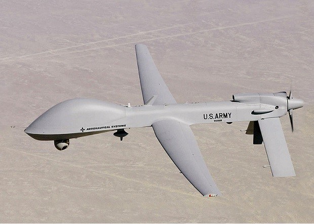An MQ-1C Gray Eagle unmanned drone flies during an operation. US ARMY PHOTO