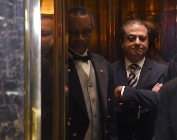 US Attorney for the Southern District of New York  Preet Bharara arrives at Trump Tower on another day of meetings with US President-elect  Donald Trump on November 30, 2016 . / AFP PHOTO / TIMOTHY A. CLARY