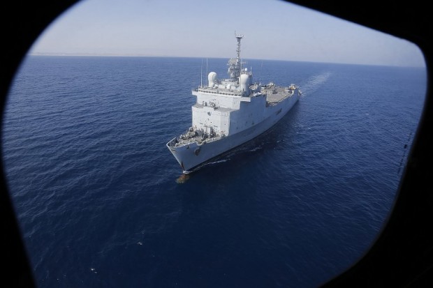 TO GO WITH AFP STORY BY AYMERIC VINCENOIT  The FS Sirocco seen on patrol on March 27, 2014 from a French army helicopter off the coast of Somalia's northern semi-autonomous region of Puntland as part of the European Union Naval Force (EUNAVFOR-Somalia) combating piracy. The presence of an international armada of navy ships have virtually wiped off piracy in the Gulf of Aden and off the Somali coast even though the threat still looms. At the height of Somali piracy in 2011 , the International Maritime Bureau (IMB ) had recorded 237 attacks attributed to Somali pirates across the Indian Ocean. AFP PHOTO/Aymeric VINCENOIT / AFP PHOTO / AYMERIC VINCENOIT