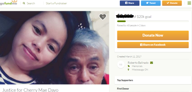 The GoFundMe page for raped and murdered college student Cherrymae Dayo. SCREENGRABFROM gofundme.com