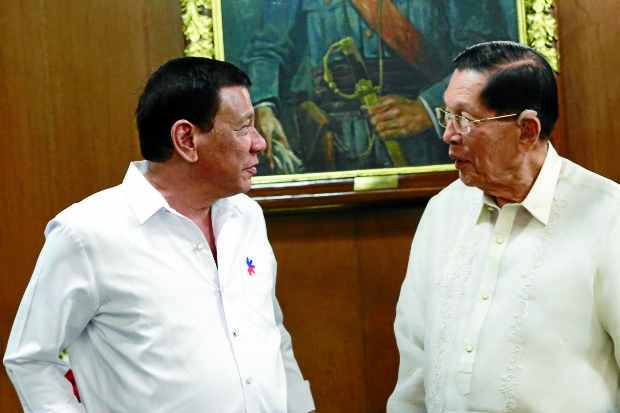 President Rodrigo Duterte and former senator Juan Ponce Enrile in Malacañang.
