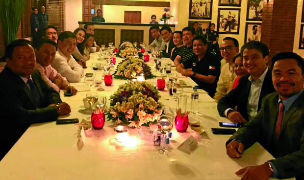 DINING WITH DU30 Senators pose for a group picture during their dinner with President Duterte in this photo posted by Sen. JV Ejercito on Instagram.
