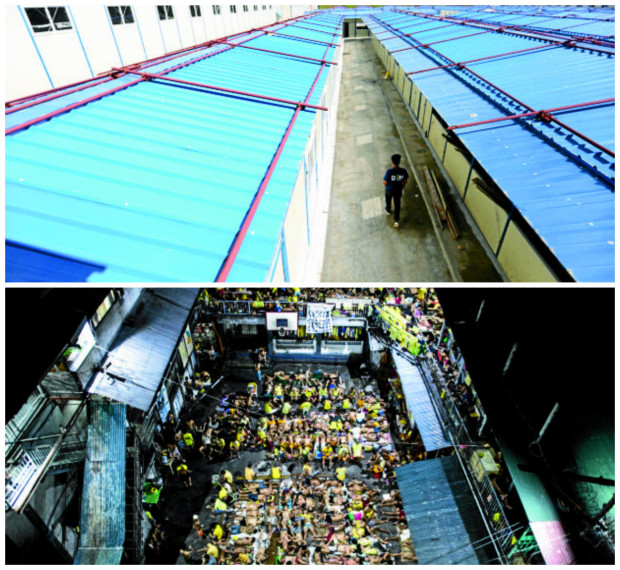 CONTRASTING SCENES  While the Drug Abuse Treatment and Rehabilitation Center in Nueva Ecija (top photo), which was opened four months ago and can accommodate 3,000 drug dependents, is nearly empty, jails in Quezon City (bottom photo) and other cities are heavily congested.  JOAN BONDOC/AFP