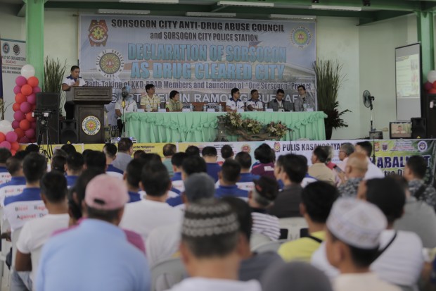 Philippine National Police-Sorsogon together with the Sorsogon City Anti-Drug Abuse Council and the Local Government of Sorsogon headed by Mayor Sally Lee and Governor Robert "Bobet" Lee Rodrigueza  declares the city as "drug cleared city" on March 4, 2017, Friday at Bibingkahan Gymnasium Sorsogon City, Sorsogon province. MARK ALVIC ESPLANA / INQUIRER SOUTHERN LUZON.