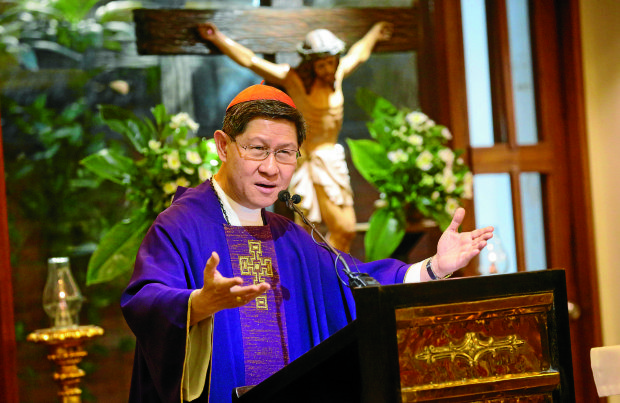  Manila Archbishop Luis Antonio Cardinal Tagle officiates a mass on Ash Wednesday at the Arzobispado de Manila in Intramuros, Manila on March 1, 2017.  For Roman Catholics ash wednesday opens the season of Lent, a day devoted to fasting, reconciliation and prayer. INQUIRER PHOTO / GRIG C. MONTEGRANDE