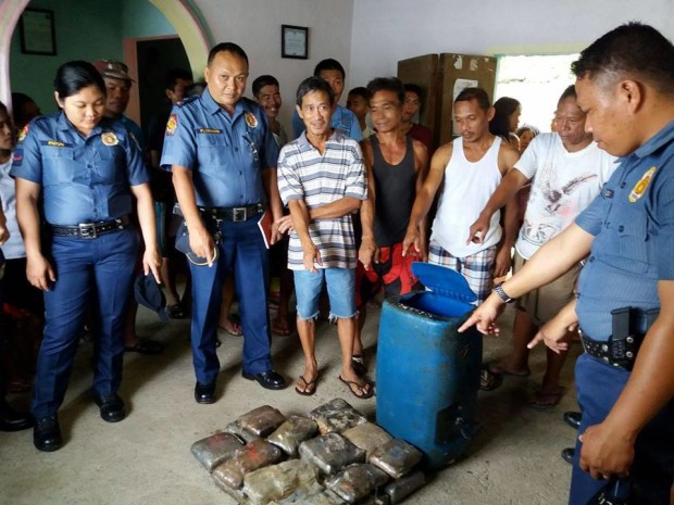 Twenty-two bags of high grade marijuana leaves worth P47 million have been turned over to the police after these were found by a fisherman in San Ricardo town, Southern Leyte. Robert Dejon, INQ 