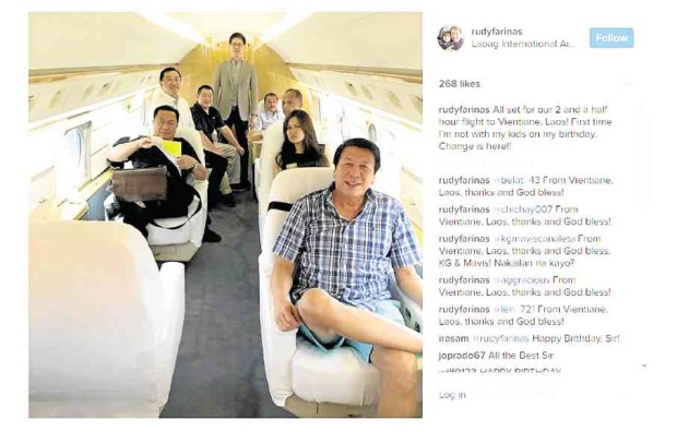 PICTURES DON’T LIE Speaker Pantaleon Alvarez (left) is shown seated opposite Jennifer Maliwanag Vicencio in what appears to be an official trip. —CONTRIBUTED PHOTO