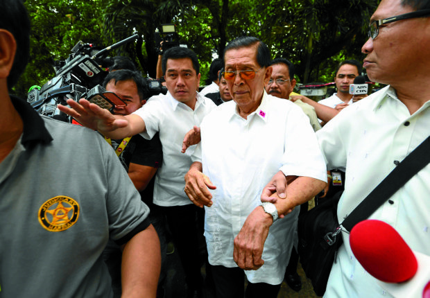 PORK BARREL SCAM TRIAL / SEPTEMBER 11, 2015 The Sandiganbayan on September 11, 2015,  has deferred the pretrial of the plunder case of Senate Minority Leader Juan Ponce Enrile as well as his co-accused Jessica Lucila "Gigi" Reyes and Janet Lim-Napoles in connection with their alleged involvement in the pork barrel scam. INQUIRER PHOTO / NINO JESUS ORBETA