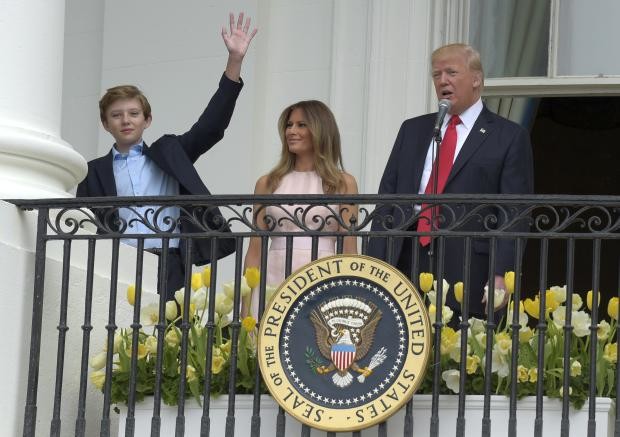 Barron with Melania and Donald Trump - Truman Balcony - White Hous - 17 April 2017