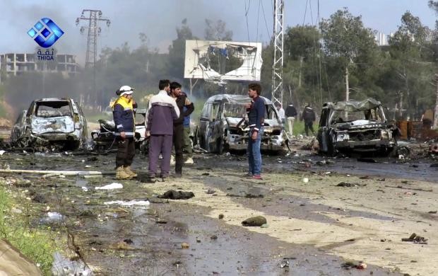 Bomb blast site that killed over 100 refugees in Syria - 15 April 2017