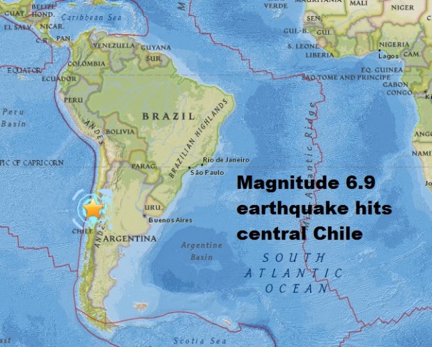 A star marks the epicenter of the magnitude 6.9 earthquake that hit Chile on Monday, April 24, 2017. US GEOLOGICAL SURVEY MAP