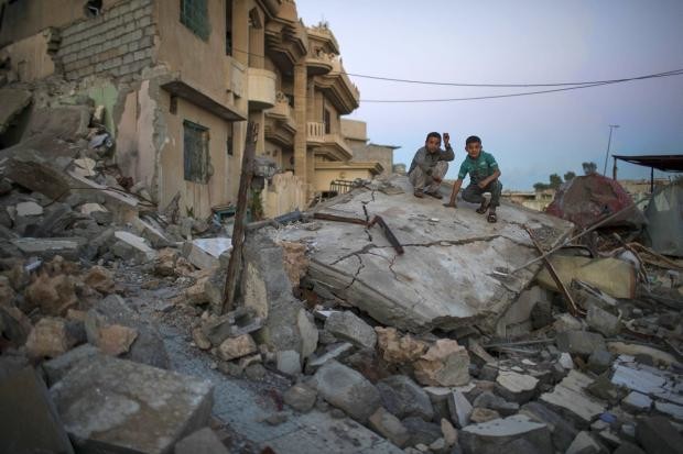 Devastated street in Mosul in Iraq - 5 April 2017