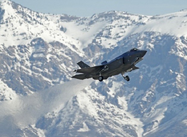 OGDEN, UT - MARCH 15: A F-35 fighter jet take-offs for a training mission at Hill Air Force Base on March 15, 2017 in Ogden, Utah. Hill is the first Air Force base to get combat ready F-35's. They currently have 17 that might be deployed in the fight against terrorism and ISIS in the near future.   George Frey/Getty Images/AFP