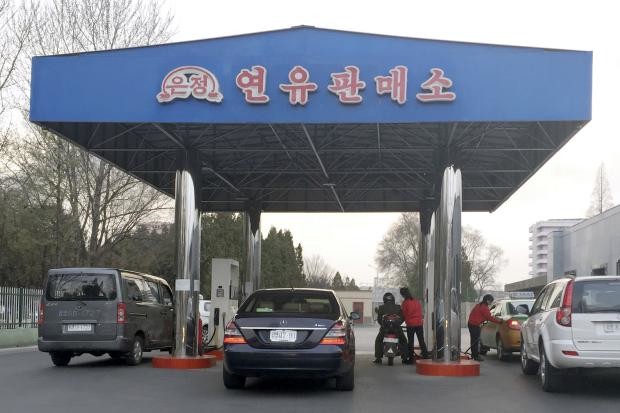 Gas station in Pyongyang in North Korea - 1 April 2016