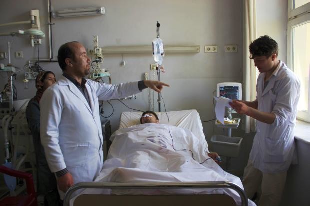 Injured Afghan soldier in hospital - 22 April 2017