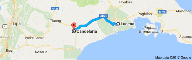 Candelaria town and Lucena City in Quezon province (Google maps)