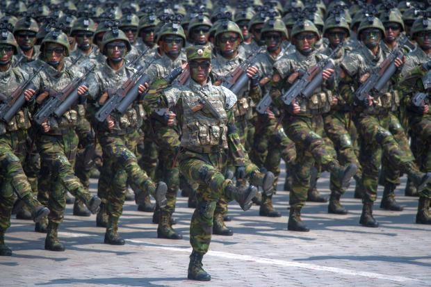 North Korean soliders march - Parade for Kim Il-Sung - 15 April 2017