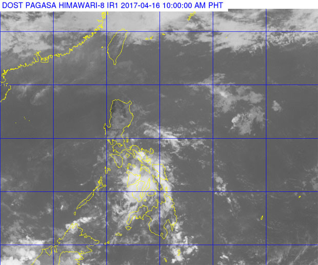 A large cluster of clouds hover over the Visayas in this satellite photo released by the Pagasa Sunday morning. PAGASA PHOTO