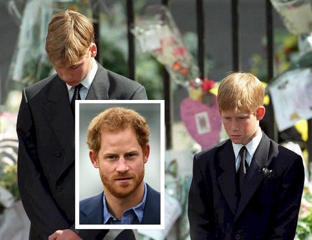 (FILES) This file photo taken on September 06, 1997 shows Britain's Prince William (L) and Prince Harry (R), the sons of Diana, Princess of Wales, bowing their heads as their mother's coffin is taken out of Westminster Abbey following her funeral service.  Britain's Prince Harry suffered "total chaos" before eventually seeking help to deal with the death of his mother Princess Diana, he said in an interview published on April 17, 2017. Speaking to The Telegraph newspaper, the 32-year-old prince said he had spent years trying to ignore his emotions following Diana's death in 1997 when he was just 12.  / AFP PHOTO / POOL / Adam BUTLER