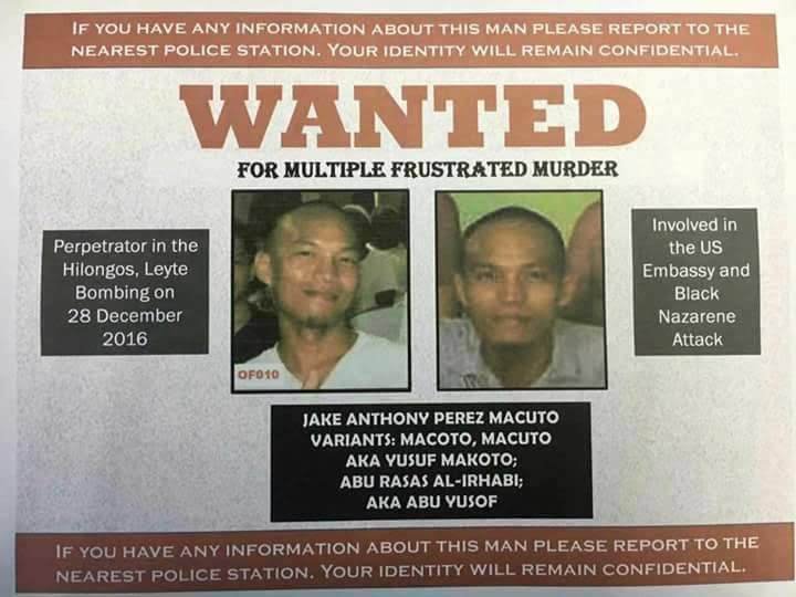 Police have distributed flyers to inform the public the arrest warrant for Jake Anthony Perez Macuto, who has been tagged in the twin bombings of the plaza in Hilongos town, Leyte on Dec. 28, 2016. (PHOTO BY ROBERT DEJON / INQUIRER VISAYAS) 