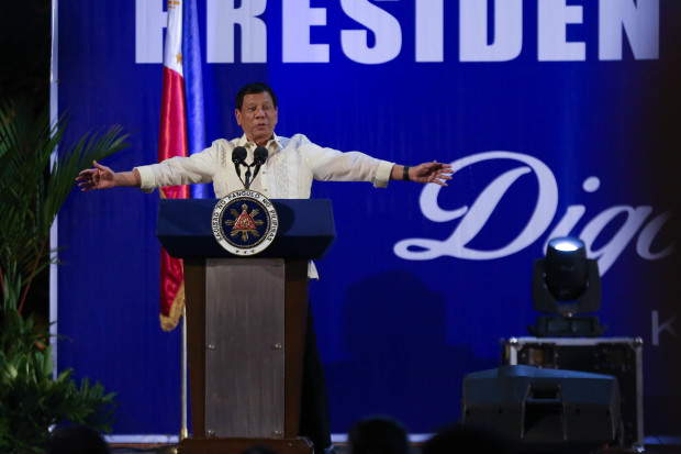 President Rodrigo Duterte gestures as he delivers his speech during the "Digong's Day for Women" at the Kalayaan grounds in Malacañang on March 31, 2017. ALBERT ALCAIN/PRESIDENTIAL PHOTO