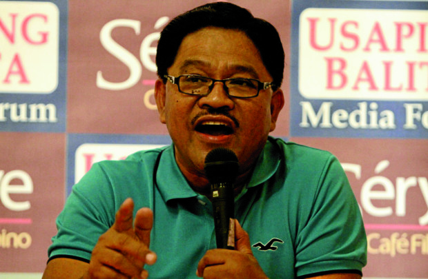File photo of Rafael Mariano speaking at a media forum on Wednesday where he called on President Ferdinand Marcos Jr. to implement a two-year ban on land conversion and declare a moratorium to ensure the production and supply of grains.